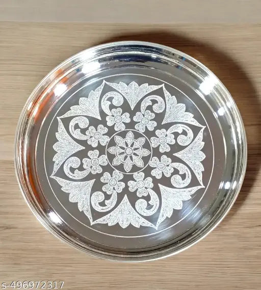 Sigaram Brass 9 Inch Floral Designed Plate For Home Pooja Decore K4646