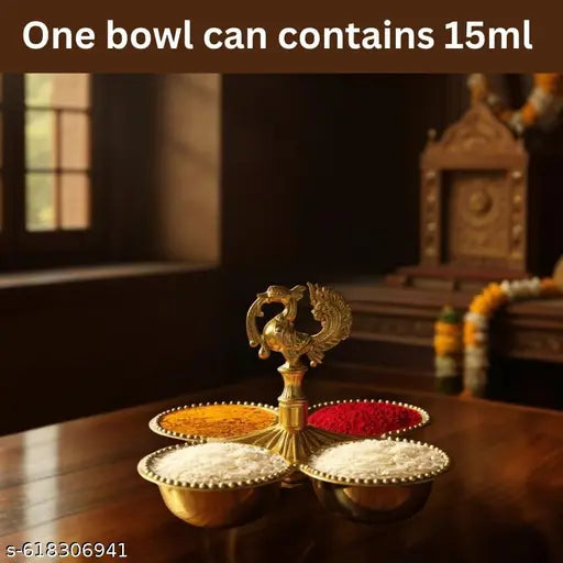 Brass Haldi Kumkum Holder (4 Bowl) – Traditional Pooja Kankavati for Home & Festivals