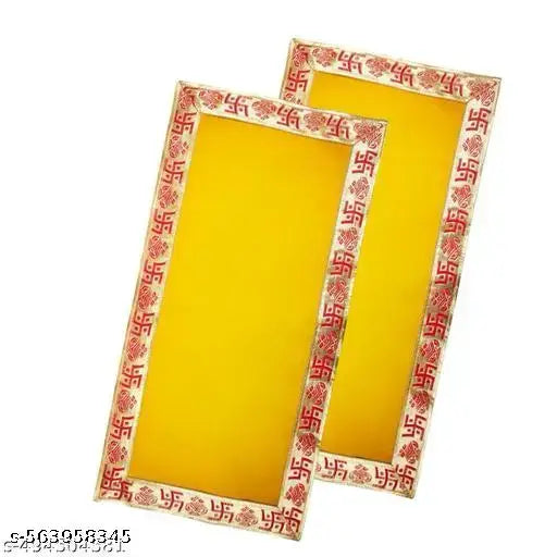 Velvet Aasan Mat | Pooja Aasan Mat | Golden Lace Satya Prayer Mat | Traditional Chowki Prayer Mat |Size : 10 x 20 Inch |Pack Of 2 (YELLOW)