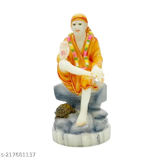 Chaque Decor Sai Baba Handpainted Idol For Success & Gifts/Pooja Room/Home Decoration(3x3x6) (Orange)