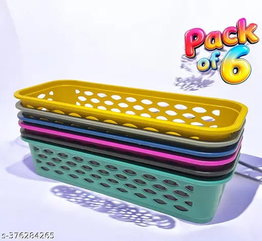Plastic (pack of 6) Multipurpose Desk Organizer Tray Office Drawer Dividers Storage Bins for Kitchen, Bathroom, Office, Makeup, Bedroom Dresser, Craft Basket Rack Multicolour (23×8×5 cm)