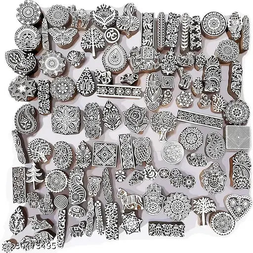 RENIQ 10 Pcs Wooden Printing Block Set for Fabric, Clay & DIY Art | Handcrafted Sheesham Wood Stamps | Floral & Traditional Designs,wooden block printing, fabric stamp blocks, mehendi stamp set, sheesham wood blocks