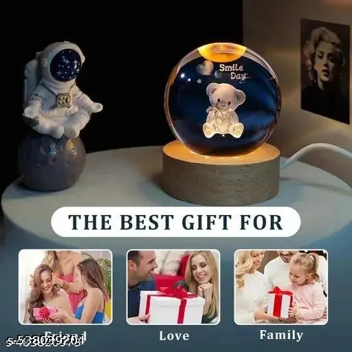 TAKSHIT  3D Smile Day Crystal Ball Night Lamp, Solar System Smile Crystal Ball Night Light, USB Table Colorful Led Wooden Crystal Ball for Home, Office, Birthday Gift (Smile Day)