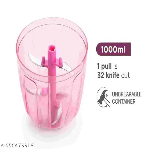 Dori Handy Chopper 1000ML | Big Size Vegetable & Fruit Cutter | 5 Stainless Steel Blades | Premium ABS