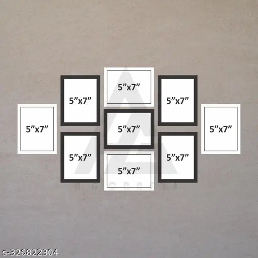 PHOTO FRAME GLASS WOOD PHOTO FRAME SET OF 9 ( BLACK 5X7-5 WHITE 5X7-4 )