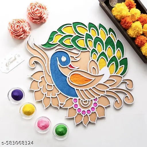 Rangoli Stencils Making Tools Kit 12 Inch, Rangoli Template Mats Stencil Diwali Decoration Items for Home Decor Door Entrance Navratri Pongal Mandir Temple Pooja Room