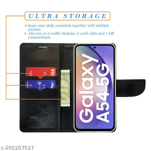 MyFlips DT Red Flip Cover for Samsung A54 5G| Leather Finish|Shock Proof|Magnetic Clouser Compatible with Samsung A54 5G(Red)