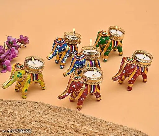Adya Studio Decorative Elephant Tealight Candle Holder | Diwali Decoration | Pack of 6