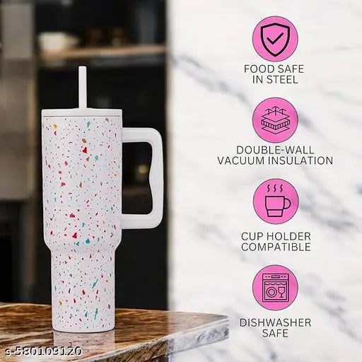 Tumbler with lid and Straw 1200ML Cup Stainless Steel Vacuum Insulated Tumbler for Water, Iced Tea or Coffee 1.2L Office Gym Travelling (40-Oz-Skin Paint)