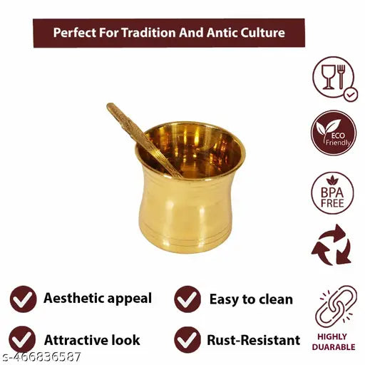 Putrika Traditional Handcrafted Brass panchapatra Set | udarni | Snake Spoon panchpathiram panchapalli for Pooja|Worship - Panchamurt Set - Small