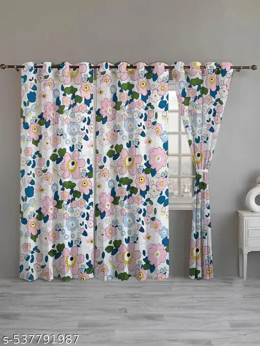 ANA Set of 3 7 Feet Door Curtain Cotton Eyelet Premium Curtain for Door, Multicolor, Decorative, Bedroom, Balcony 3pcs set