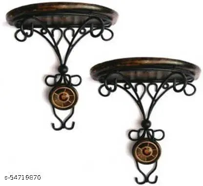 Wooden Iron Wall Shelves Bracket Set Of 2