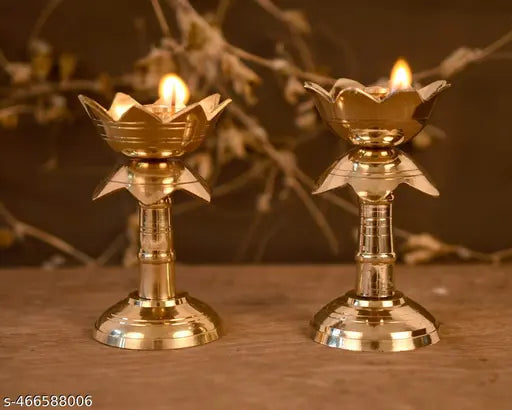 Home Trends India Brass Kamal / Lotus Diya set Puja Diya, Kuthu Vilakku, (Height 4 .5 Inches Pack of 2 Pcs) Akhand Diya