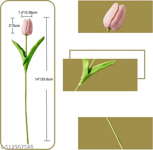 Mudmingle ( Pack Of 6 ) Artificial Light Pink Tulip Flowers | Real Touch Faux Tulip Bouquet for Home Décor, Weddings & Gifts | High-Quality Silk Tulips for Vase Arrangements