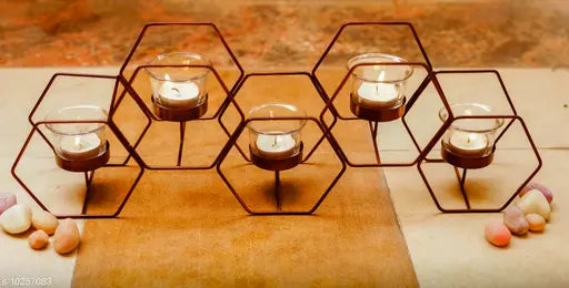 Copper color Iron Honeycomb shaped  5 T-light holder