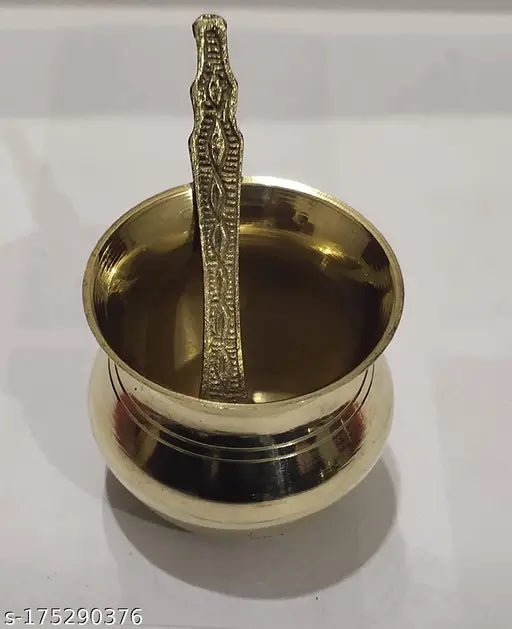 Pure Brass Set 5 Piece Pooja Plate, Ghanti, Diya, Lota, Agarbati Stand Home Decoration