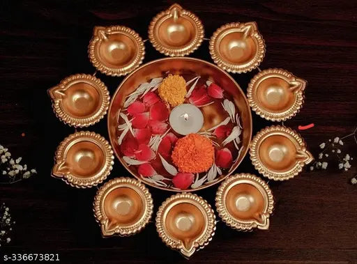 Decor Hub Special Ghufran Flower Shape Diya Decorative Urli Bowl for Home, Office and Table Decor Floating Flowers and Tea Light Candles Home, Diwali Decoration, Pooja