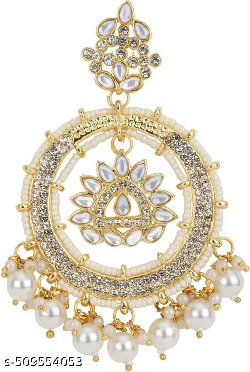 Chandbali Pearl with Stone Brass Material Earrings