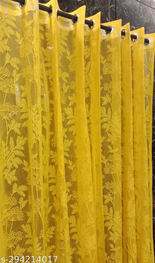 P.R Decor Sheer Tissue Net Curtains Yellow Colour Pack Of 2