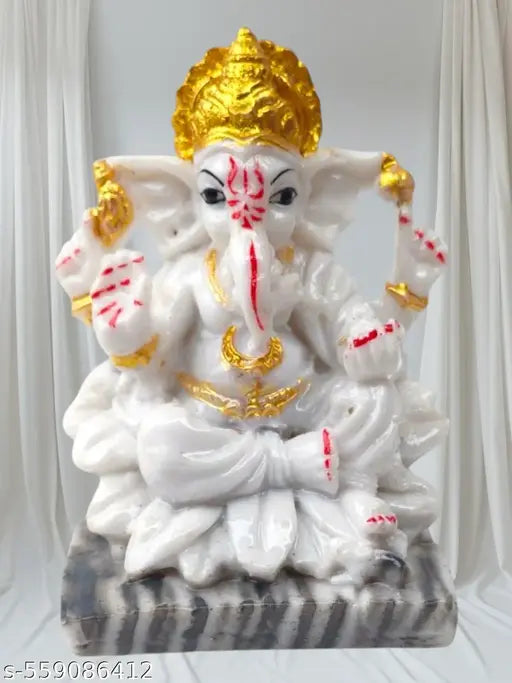 SHUBHMANS TRADERS Lord Ganesha Idol With Wooden ShubhLabh Temple for Home Decor, Car Dashboard Decorative Showpiece