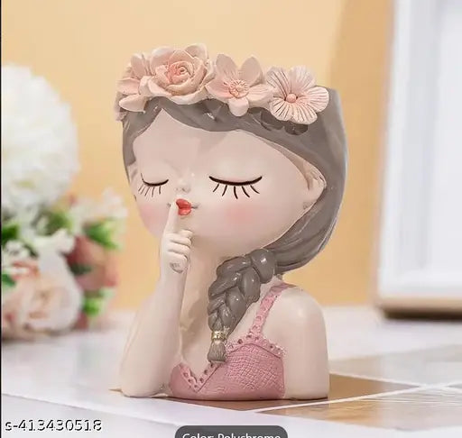 Quiet & Chic Modern Woman's Bust Vase, Artistic Herringbone Face Plant Pot, Pedestal Succulent Planter Pot for Home and Office Decor (Set Of 2)