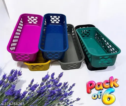 Plastic (pack of 6) Multipurpose Desk Organizer Tray Office Drawer Dividers Storage Bins for Kitchen, Bathroom, Office, Makeup, Bedroom Dresser, Craft Basket Rack Multicolour (23×8×5 cm)