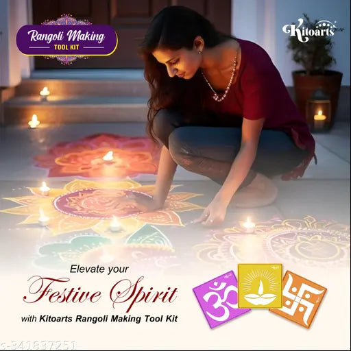 Kitoarts Rangoli Stencils, Kolam Stencils, Rangoli Tools, Stencils for Craft and Art, Rangoli Kit, Rangoli Making Tools Kit, Rangoli Maker, Rangoli Stencils for Door Entrance, Muggu Stencils For Floor