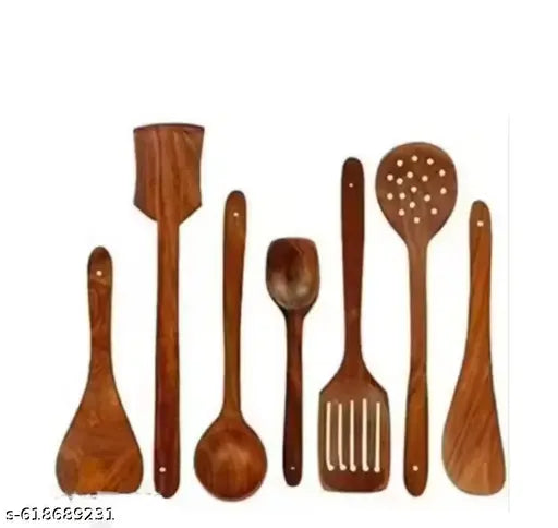 Without Holder  7 Piece Premium Sheesham Wood Cooking Spoon Set | Handmade Wooden Utensil Set for Kitchen | Non-Stick Safe | By ANABIYAHANDICRAFTS