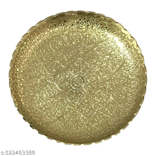 RM Metals Pure Brass Antique Golden Elegant Design Handmade Plate