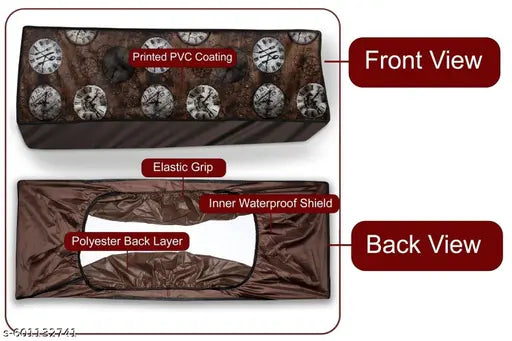 MEESHFLIP Split AC Cover Set, Waterproof Indoor and Outdoor Unit Protection, Digital Print Design, 1.5 Ton, Brown with Clock Design