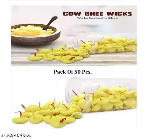 Ghee Diya Batti | Handmade Diya Batti | Premium Quality Ghee Wicks | Cotton Wicks for Puja and Special Occasions - 50 Pcs.