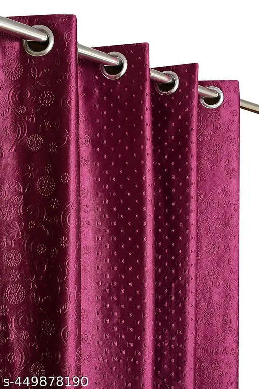Polyester Floral Leaves Punching Curtain Pack of 1 Door Curtain