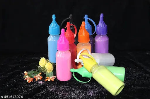 New PACK OF 10 Squeez Bottol Rangoli Powder All Colour Rangoli Colour Set of 10 Colour .Diwali Decoration Rangoli Floor Art Ceramic Colours Rangoli Color Powder for Navratri Pongal Pooja Mandir 1 kg rangoli colour