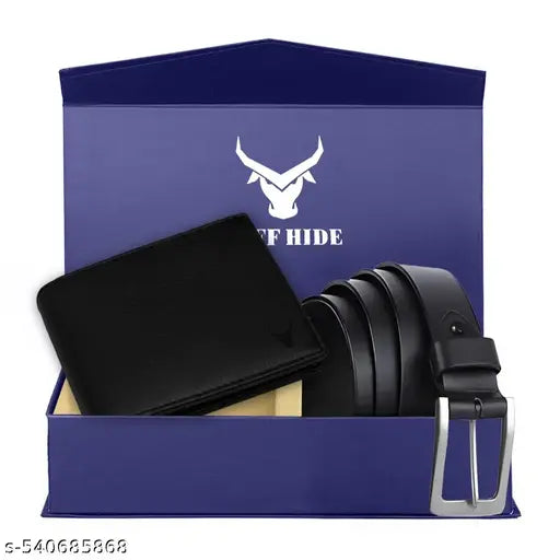 BUFF HIDE Genuine Leather Belt & Wallets Combo Gift Set for Men - Adjustable Waistband up to 48 TO 52 Inches Belt for Jeans & Dress Pants - 1.5" Width - Zinc Casted Buckle - Formal & Casual Wear - Branded Mens Belt