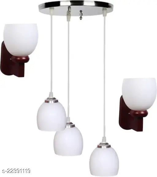 Afast Pandent Three Hanging Ceiling Lamp Combo With Two Matching Wall Lamp Of Colorful & Decorative Glass Shade