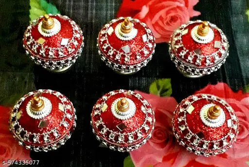 Red Kumkum Box Sindoor Dani Dabbi Bharni for Women Kumkum Pot for gifting and home Pooja Storage (Pack of 6)