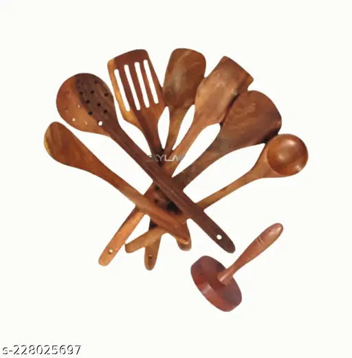 Unique Wooden Kitchen Spoon Set/Parantha Presser/(Pack of 8)