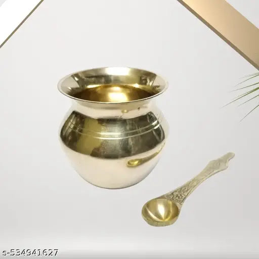 SANSKRITI   Pure Brass kalash with spoon for All Pooja Purpose.