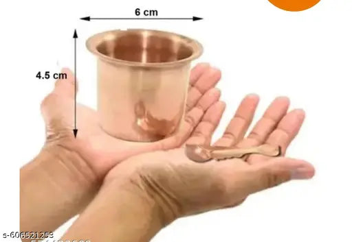 Pure Copper Panchpatra with Aachmani (Chammach) for Pooja uses.4.5cm
