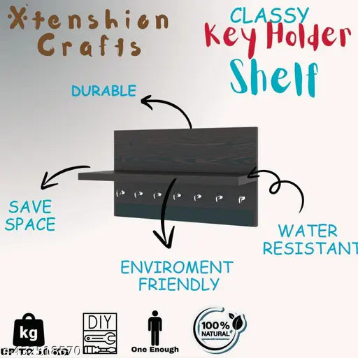 Xtenshion Craft Elegant Design Key Holder For Home & Flat Wood Key Holder  (7 Hooks, Black)
