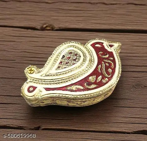 Tika Chopra in sparrow Shape Minakari Work/Kumkum Box (Red) Pack Of 1 for Gift and Pooja ROLI & RICE BOX / ROLI AKSHAT BOX/ SINDOOR DIBBI (GOLDEN FINISH) Puja Articles