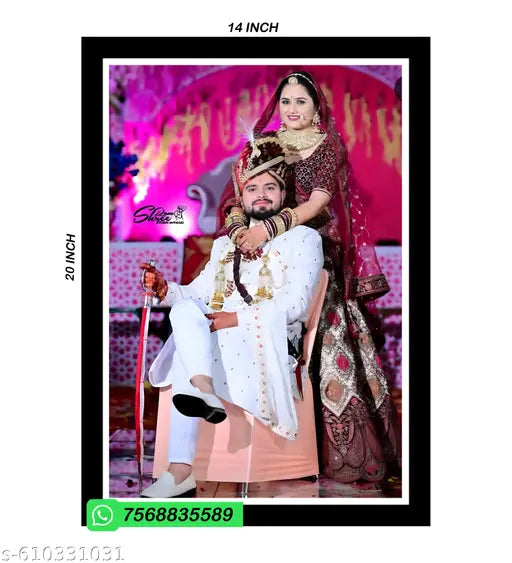 R K Fine Customized Couple , Single , Group Photo Frame / Portrait or Landscape Photo Frame / Get Your Photo Print with Frame Set , Best gift for your loved ones ( 1 Inch Border) (Size 20 inch × 14 inch)