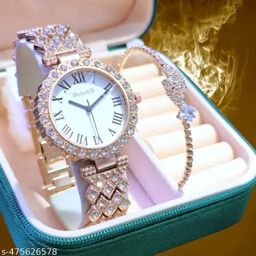 Classy Beautiful Fashion women Watch and Free Bracelet set for Women & Girls