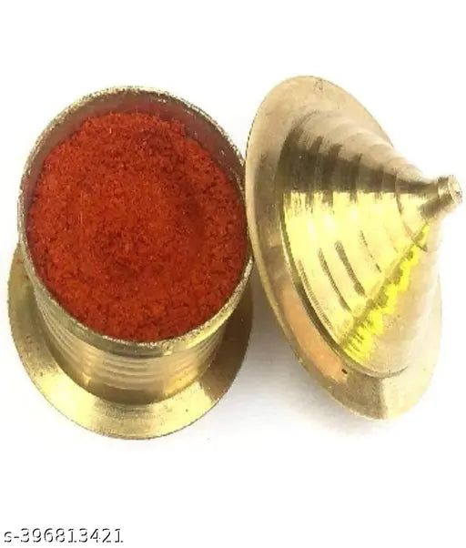 Shivoo Fashion Brass Handmade Kumkum Sindoor Box Puja Roli Chandan Haldi Kumkum Puja Box Sindoor Turmeric Dabbi Dibbi Dhani Dani Lid Holder,1 pc