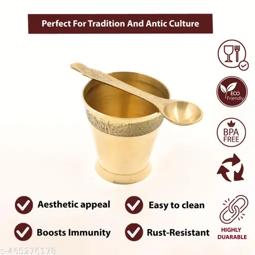 Putrika Traditional Handcrafted Brass panchapatra Set | udarni | Spoon panchpathiram panchapalli for Pooja|Worship - Panchamurt Set - Panchamurt Glass and Spoon
