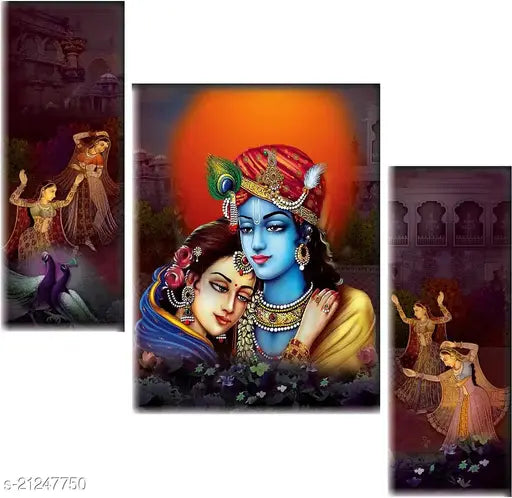 SAF Set of 3 Radhe Krishna UV Textured self adeshive Home Decorative Gift Item Painting 18 Inch X 12 Inch