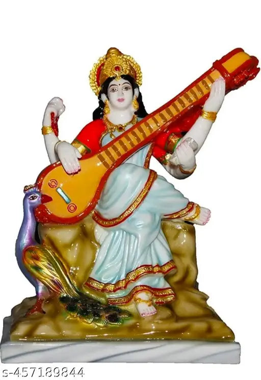 "Beautiful Saraswati Mata Idol for Home Temple | Marble Look Statue for Vasant Panchami, Navratri & Diwali Puja | Goddess of Wisdom & Knowledge"