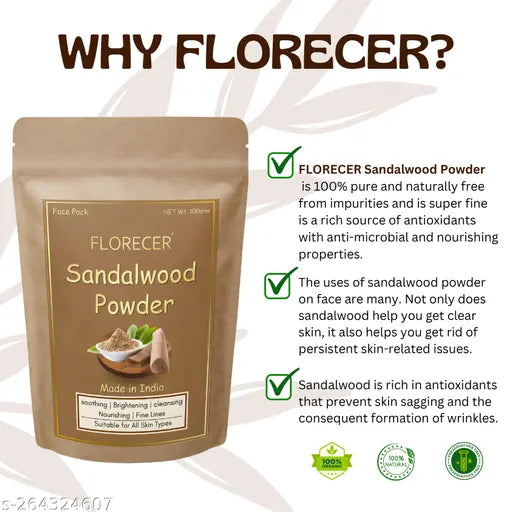 Florecer Sandalwood Powder | Sandalwood Powder For Face Pack| Sandalwood Powder For Face | Sandalwood Powder For Skin | All Skin Types | Organic | Chandan Powder | Chandan Powder For Face Pack-100 Grams