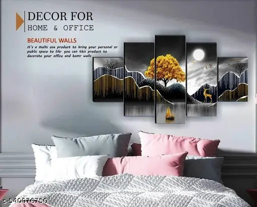 MAC  Modern Art  Set Of 5 Wall Paintings For Living Room 18 x 30 inch (MAC PNL-440 )