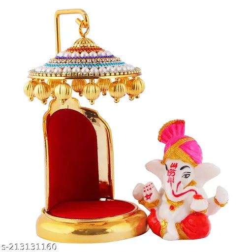 Lord Ganesh idol are meticulously crafted, showcasing intricate design and craftsmanship. Gold-Plated Chatri with Ganesh is a sacred combination that brings divine blessings to your car dashboard and pooja mandir.